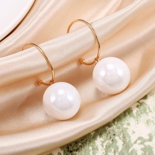 Trendy Elegant Created Big Simulated Pearl Earrings Pearls String Statement Drop Earrings For Women Wedding Party Gift