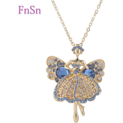 New 2017 Hot Summer Necklace Long Necklaces&Pendant Angel Crystal Dancers Zinc alloy Gold Color Women Statement Jewelry Gift