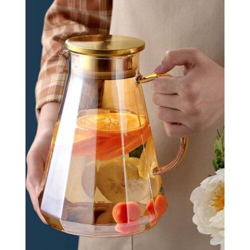 1.8L Modern Minimalist Amber Cool Water Bottle Stainless Steel Filter Lid Living Room Hospitality Set Lemon Blossom Teapot