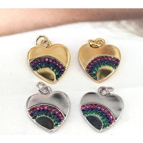 10Pcs New Design Gold Plated Love Heart Rainbow Zircon Pendant Necklace For Women Jewelry Collar Pendant Charm