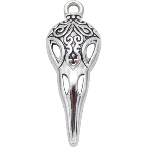 Julie Wang 10PCS Bird Beak Charms Vintage Pattern Antique Silver Color Raven Skull Head Pendant Punk Jewelry Making Accessory
