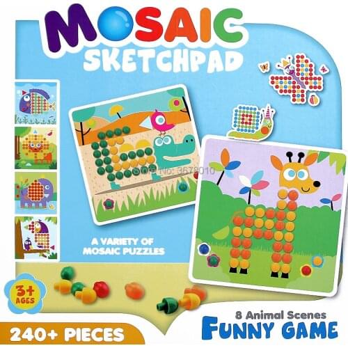 3D Puzzles mosaic sketchpad 240pcs Mosaic Mushroom Nail Kit 8 Animal Scenes Funny a variety of mosaic puzzles Educational toys