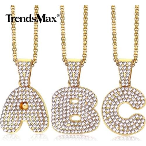 CZ A-Z Bubble Initial Letter Name Pendant Necklace Women Men Chain Gold Filled Full Rhinestone Pendants Hip Hop Jewelry GP398