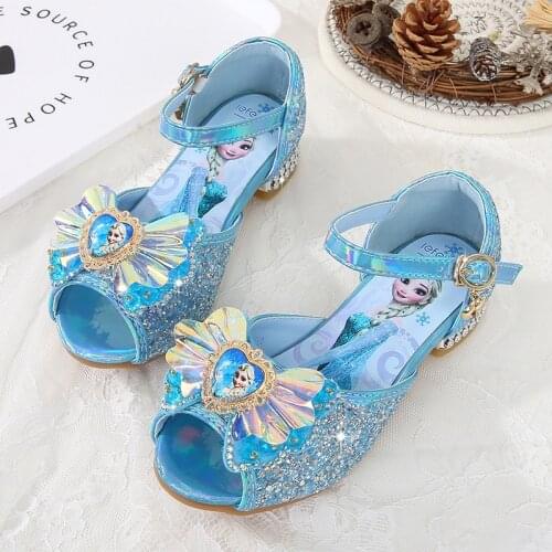 Disney childrens cartoon frozen sandals princess crystal sequined high-heel sandals party dance beach shoes