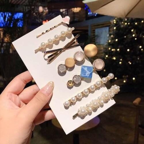 Elegant Fashion Imitation Pearl Geometric Hair Clips For Women Sweet Barrettes Sets Wedding Styling Tools Hair Accessories Gift