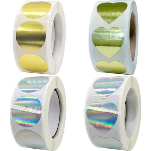 Holographic Rainbow Metallic Silver Heart Stickers Labels Waterproof Scrapbooking Small Home Business Online Sales Package Seals