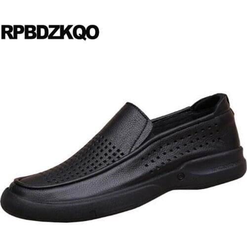 Genuine Leather New Black 46 Real 2021 Slip On Hollow Out Creepers Casual Plus Size Breathable Designer Men Summer Shoes Comfort