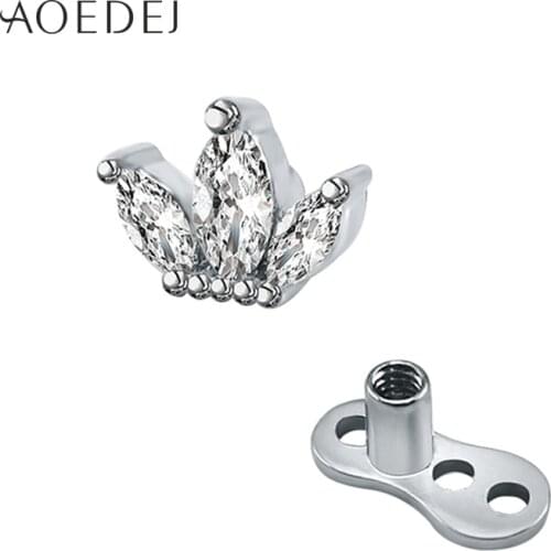 AOEDEJ Crown Dermal Micro Piercing Crystal Dermal Piercing Stainless Steel Tops Skin Diver Piercings 14G Screw Body Jewelry