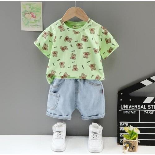 Summer Baby Boys/Girls Clothes Sets Toddler Cartoon Bear T-Shirt +Denim Shorts 2pcs Children Tracksuit Kid Clothing 1 2 3 4 Year