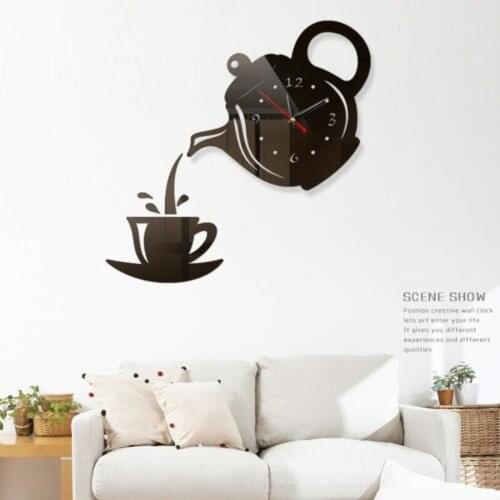 5 Colors Wall Clock Mirror Effect Coffee Cup Shape Cool Decorative Kitchen Wall New Arrival Home Decorative Wall Stickers