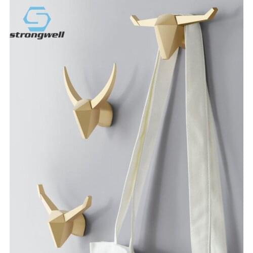 Strongwell Nordic Diamond Animal Head Wall Hook Resin Punch-Free Wall Decoration Hanging Geometric Abstract Figurine Coat Hooks