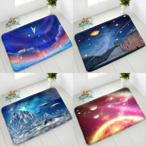 3D Starry Sky Non-Slip Bathroom Mat Black Night Earth Universe Great Wall Bedroom Kitchen Entrance Doormat Rug Absorbent Carpet