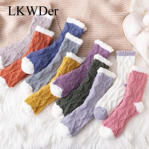 LKWDer 5 Pairs Women Socks Female Coral Fleece Winter Towel Wild Thick Sleep Snow Floor Socks Cute Girls Half Fleece Socks Meias