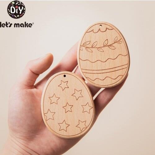 LetS Make Beech Wooden Baby Double Egg Teether Easter Toys Food Grade Free BPA Baby Bracelet Toy Accessories DIY Custom Name