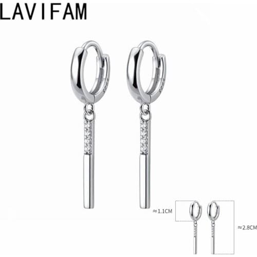 925 Sterling Silver Cubic Zirconia One Bar Stick Hoops Earrings Ear Buckle Earings for Girl Lady Woman Charm Jewelry