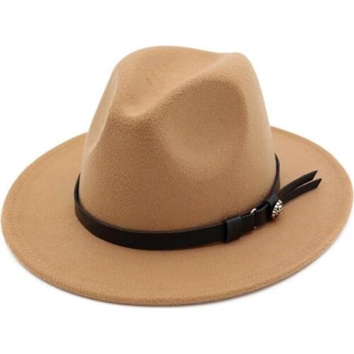 Fedora Hat Men Women Fedora Winter Wide Autumn Fashion Church Male Imitation Wool Hat Buckle Adjustable Outbacks Hats HF157