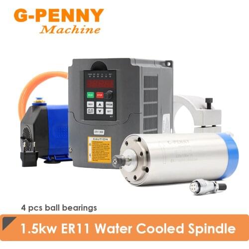 G-PENNY Water Cooled Spindle 1.5KW ER11 4 pcs Bearing & 1.5KW Inverter / VFD & 80mm Spindle Bracket & 7W Water Pump