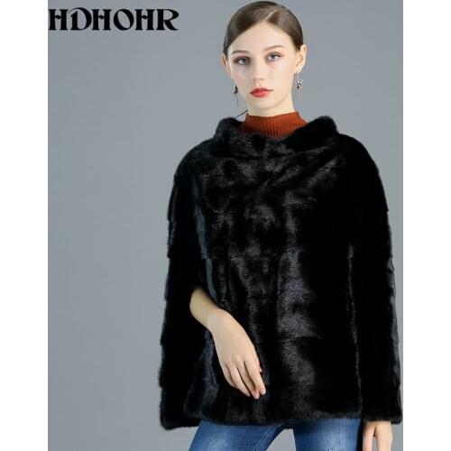 HDHOHR 2021 New Natural Mink Fur Coats Women Warm Round neck pullover Coats Thick Winter High Quality Real Mink jackets Female