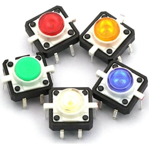 5PCS 12X12X7.3 Tactile Push Button Switch Momentary Tact LED 5 Color 12X12X7.3mm 12*12*7.3mm