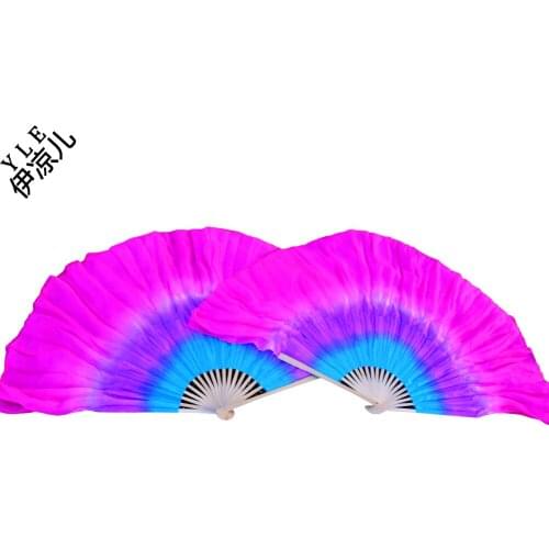 2018 women of high quality silk Chinese belly dance dance fan cheap hot yellow and Turquoise+Purple +Rose double short silk fan