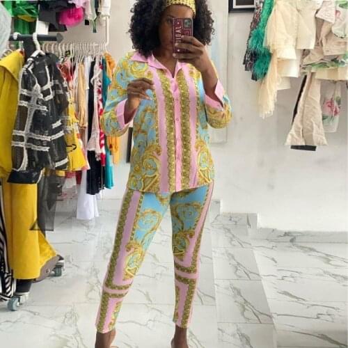African Clothes For Women 2 Piece Sets Blouse Tops And Pant Suits 2021 New Print Fashion Casual Streetwear African Clothing Sets