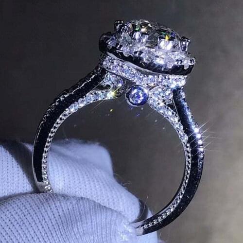 Solid Jewerly 925 Silver Sterling Moissanite Ring for Women Anillos De Round Wedding Bizuteria with Silver 925 Jewelry Ring Box