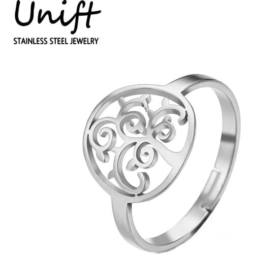 Unift Tree Of Life Ring For Women Ancient Wicca Ethnic Amulet Jewelry Stainless Steel Adjustable Finger Rings Vintage Party Gift
