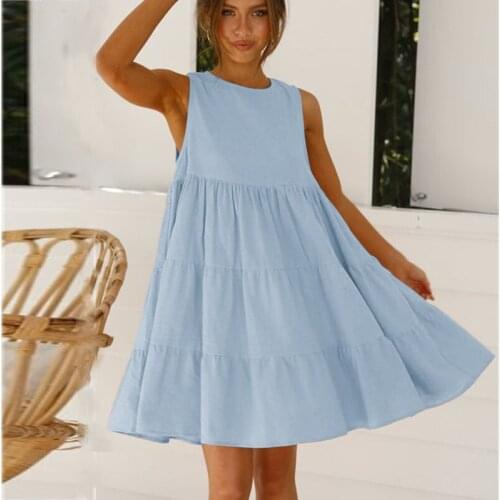 Woman Summer Dress Casual Loose O Neck Sleeveless Ladies Vintage Dresses 2021 Fashion Party Club Splicing Mini Dress Robe Femme
