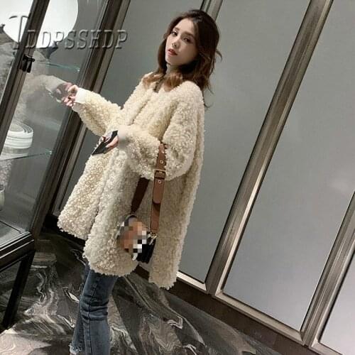 2019 Winter Round Neck Imitation Lambswool Women Coat Chic Loose Female Overcoat