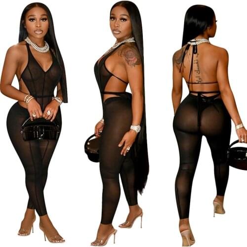 ZKYZWX Sexy Mesh Sheer Bodycon Jumpsuit Backless Birthday Outfits for Women Off Shoulder Club Y2k Clothes One Piece Party Romper
