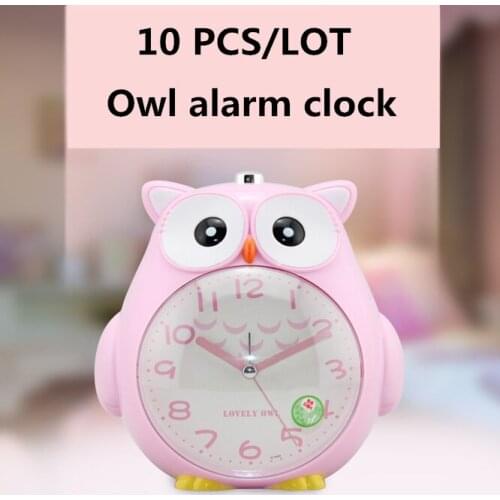 10PCS Creative Owl Alarm Clock Luminous function Silent Sweeping movement Metal pointers 4 colors Decoration for kids friend