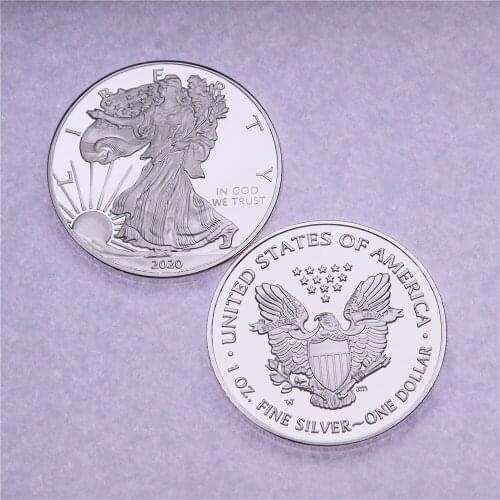 2020 1 OZ American Eagle Statue of Liberty Silver Coin Silvering Brass Core Not Magnetic Collection Crafts
