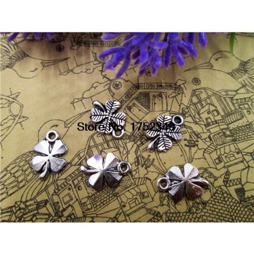 30pcs--Antique Silver Four Leafs Clovers Flowers Charms Pendants 17x11mm