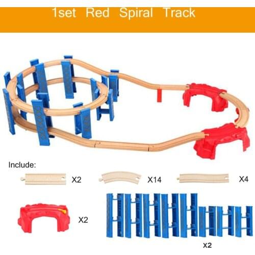 9-26PCS Plastic Spiral Train Tracks Wooden Railway Accessories Track Bridge Pier Fit For Wood Thomas Biro Tracks Toys