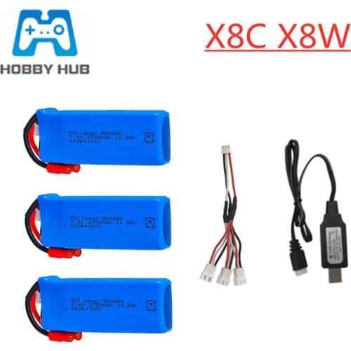 RC Lipo Battery 2s 7.4v 2700mAh 25c and USB Charger For Syma X8C X8W X8G X8 X8HC X8HG X8HW HQ899 T70CW RC Quadcopter Spare Parts
