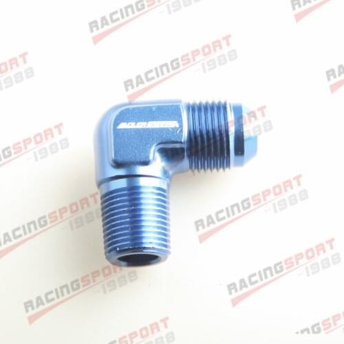 AN8 -8AN Male To 3/8" NPT Aluminum 90 Degree Elbow Fitting Adapter Blue
