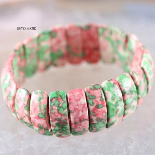 Free Shipping Handmade Jewelry Stretch Beaded Bracelet For Women Natural Pink with Green Ocean Stone 7" H929
