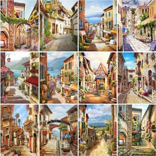 Evershine 5D DIY Diamond Painting Street Full Square Round Diamond Embroidery House Landscape Mosaic Sale Home Decorations