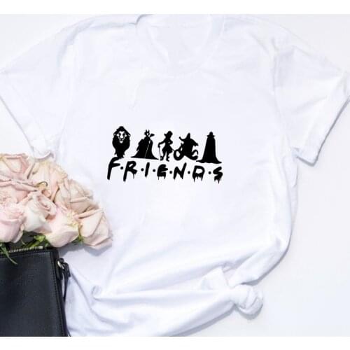 Funny T Shirts Women Short Sleeve Casual White Tshirts Maleficent Disney Friends Print Harajuku Tee Shirts O-neck Female Tops