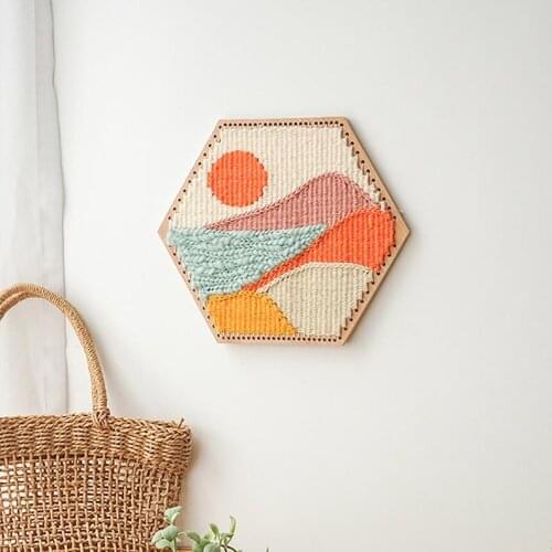 Sunrise Tapestry with Frame, Landscape Macrame Tapestry Wall Art, Woven Wall Hanging, Handcraft Art for Home Decor, Wedding