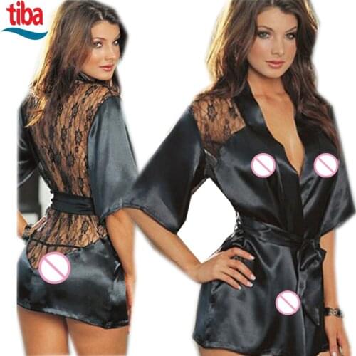 Hot Sexy Lingerie Satin Lace Kimono Intimate TB-0062 Sleepwear Robe Sexy Night Gown Bathrobes sleepwear evening dress