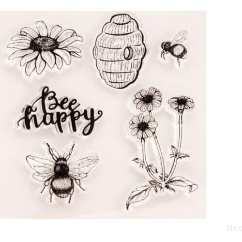 Happy Bee Flower Silicone Clear Seal Stamp DIY Scrapbooking Embossing Photo Album Decorative Paper Card Craft Art Handmade Gift