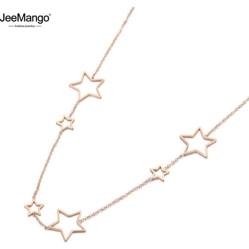 JeeMango Bohemia Design Stainless Steel Hollow Star Choker Necklaces Jewelry Rose Gold Chain Pendant Necklace For Women JN19121