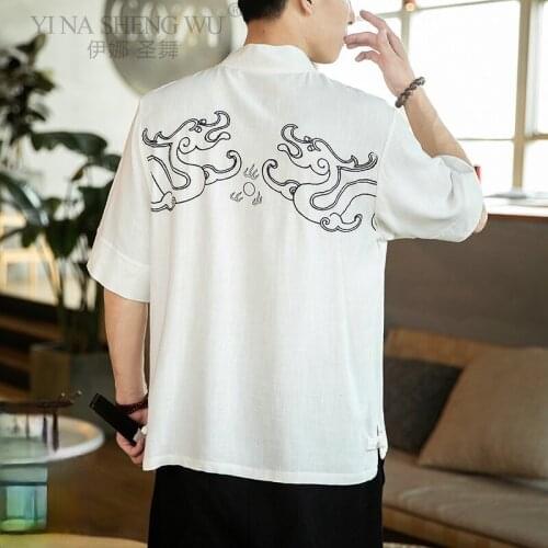 Japanese Style Kimono Clothes Loose Print Haori Cardigan Casual Men Shirt Oversize Streetwear T-Shirt Short-Sleeved T-shirt Tops