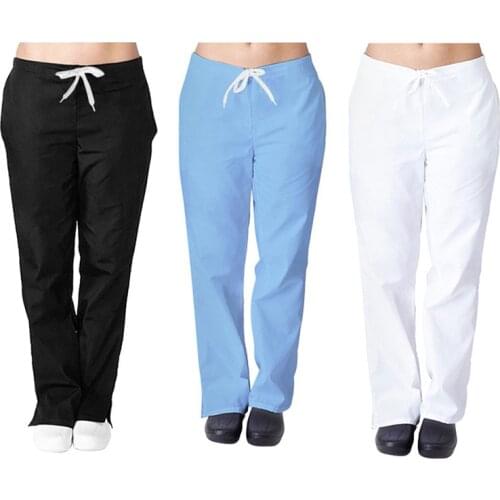 Nurse pants white black blue elastic waist simple summer and autumn thin overalls
