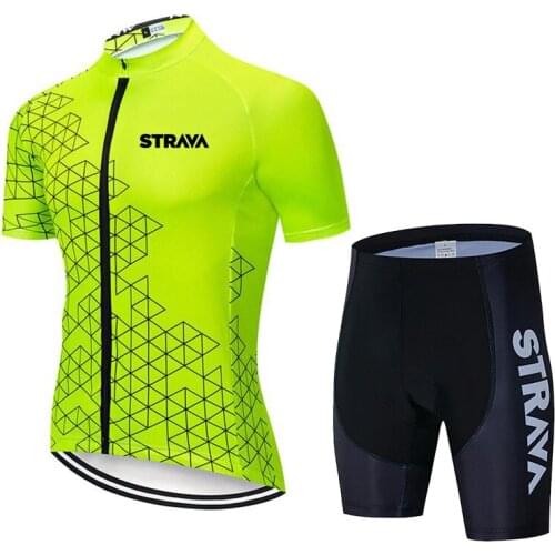2021 STRAVA Summer Cycling Jersey Sets Unisex Breathable Anti-UV Bike Bicycle Clothing MTB Short Sleeve Pants Pro Team Uniform