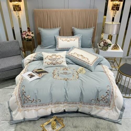 4/6pcs Egyptian Cotton 600TC Embroidery Luxury Wedding Bedding Set King Queen size Duvet Cover Pillowcase Flat Sheet #s