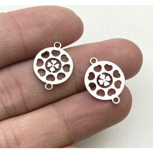 10pcs 13*17mm Clover Hearts Earrings Connectors Stainless Steel Lucky Clovers Connect Pendant Jewelry Handmade Diy Jewelry Make