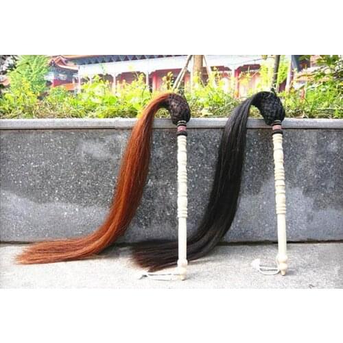 Brown/black true horsetail 200g Tai chi fuchen Taoism Buddhist horsetail whisk taoism kung fu Buddha duster Taoist dust 110cm