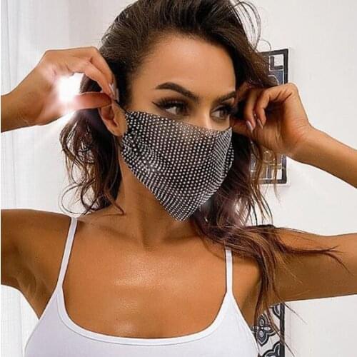 Fashion Sexy Bling Crystal Funny Mask Diamond Rhinestone Facemask For Women Mesh Net Yashmak Nightclub Halloween Party Show